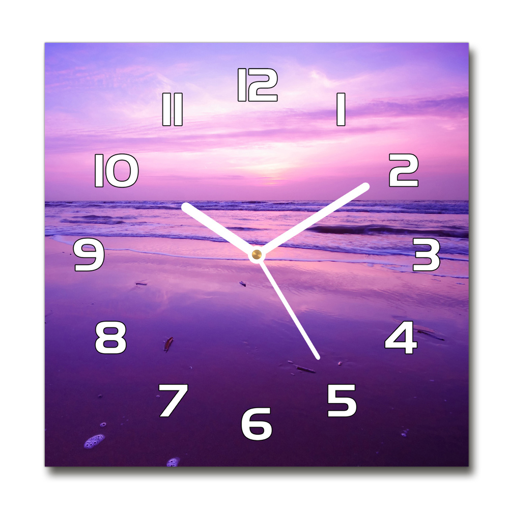 Horloge carrée en verre Mer au coucher du soleil