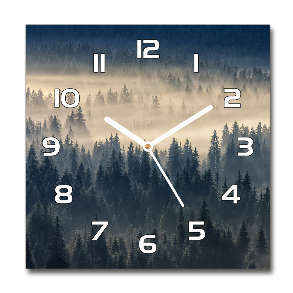 Horloge carrée en verre Brume sur la forêt