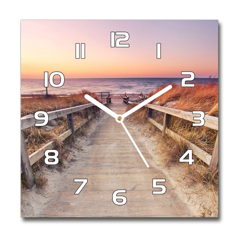 Horloge carrée en verre Chemin vers la plage