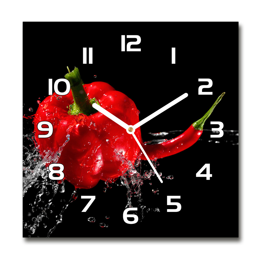 Horloge carrée en verre Poivrons rouges