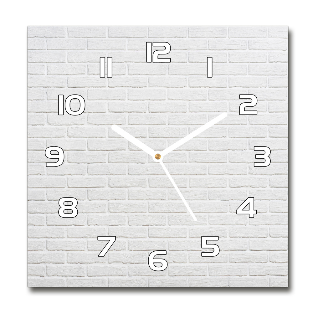 Horloge carrée en verre Mur de briques blanc