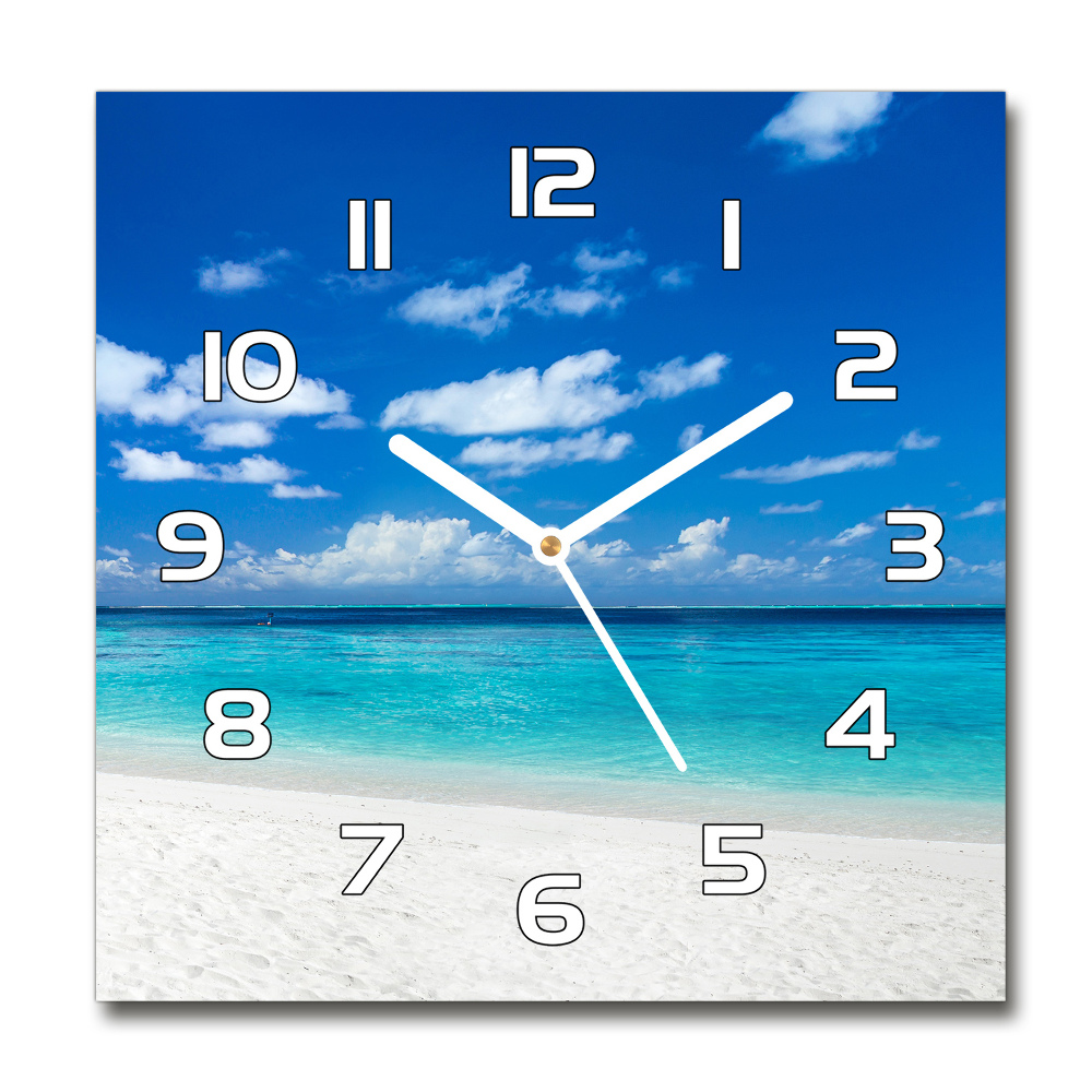 Horloge carrée en verre Plage tropicale palmier