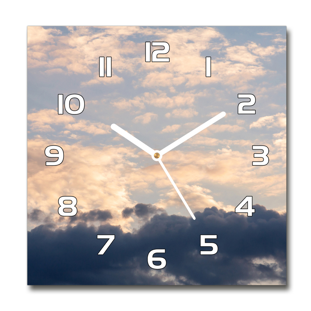 Horloge carrée en verre Nuages roses