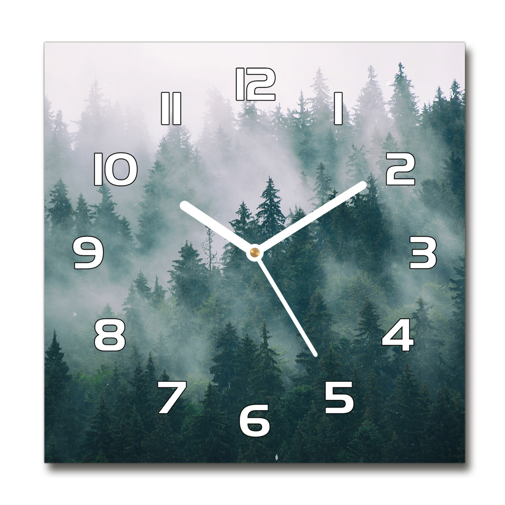 Horloge carrée en verre Brouillard sur la forêt