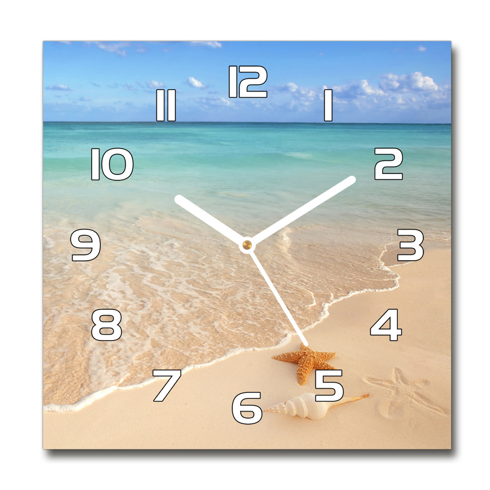 Horloge carrée en verre Étoile de mer sur la plage