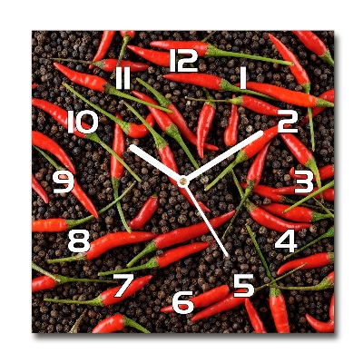 Horloge carrée en verre Piments rouges