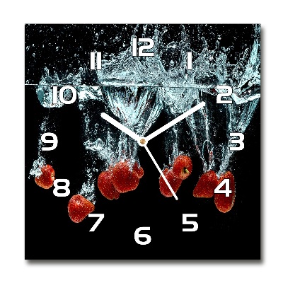 Horloge carrée en verre Fraises sous l'eau