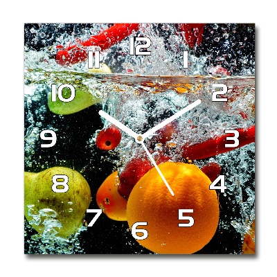 Horloge carrée en verre Fruits sous l'eau