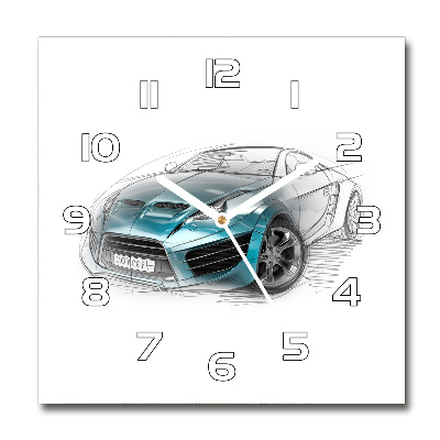 Horloge carrée en verre Croquis d'une voiture