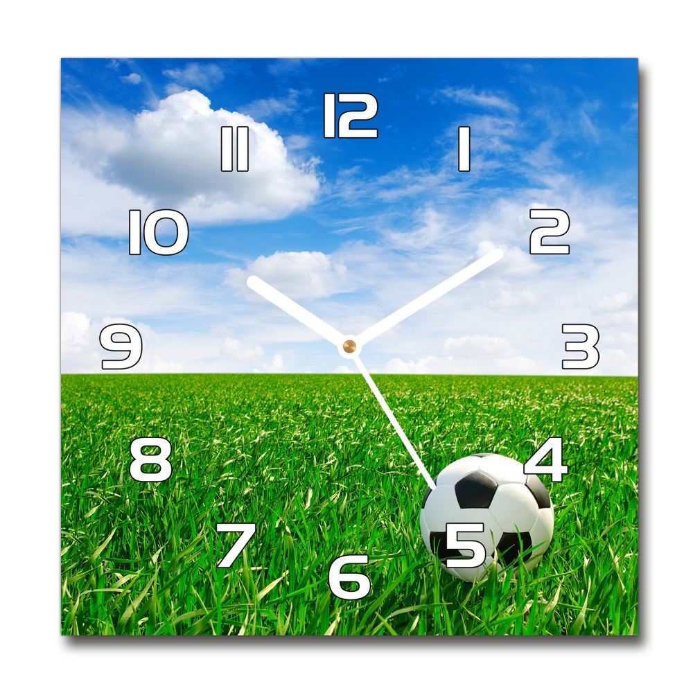 Horloge carrée en verre Football sur le pré