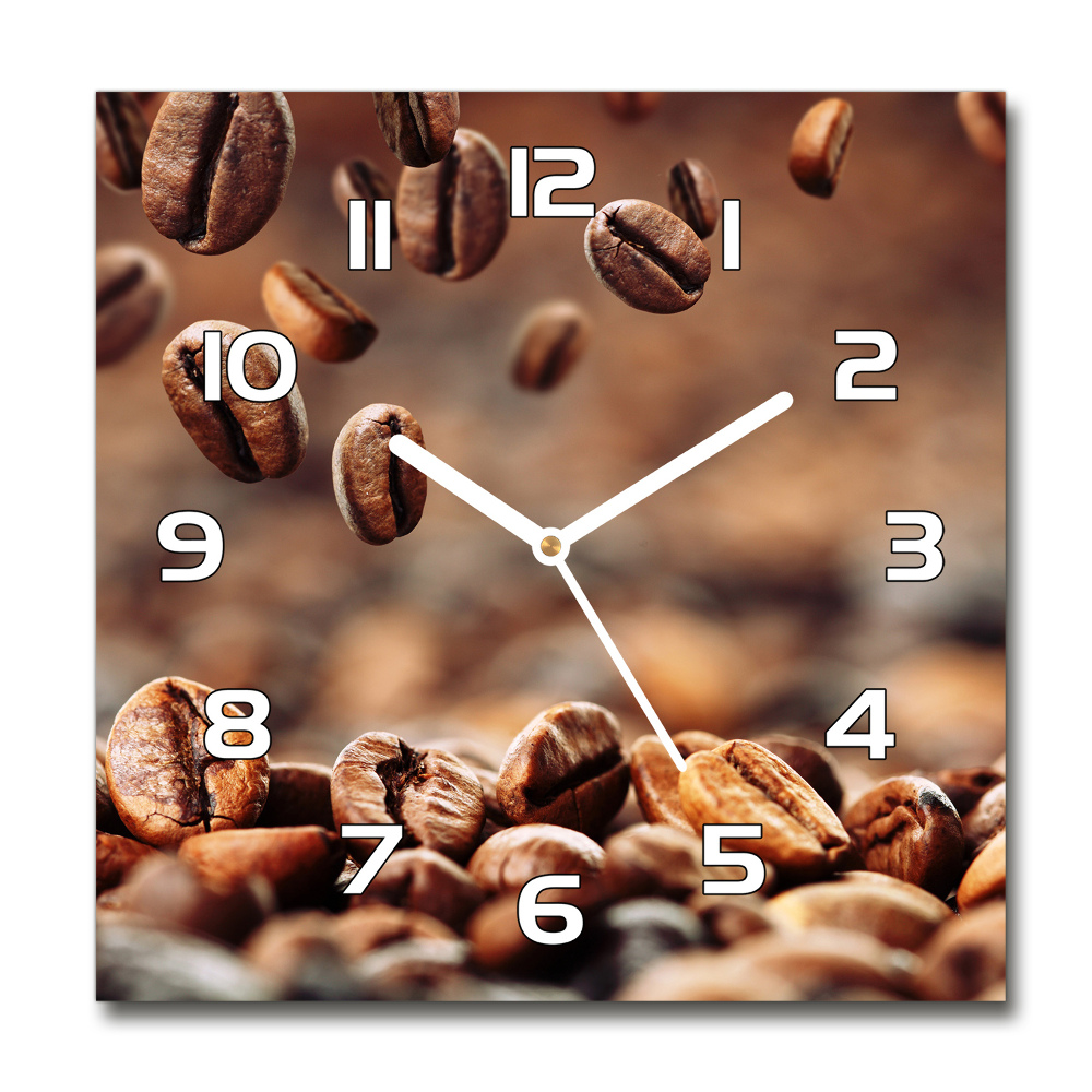 Horloge carrée en verre Grains de café volants