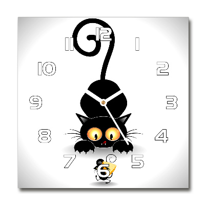 Horloge carrée en verre Chat et souris