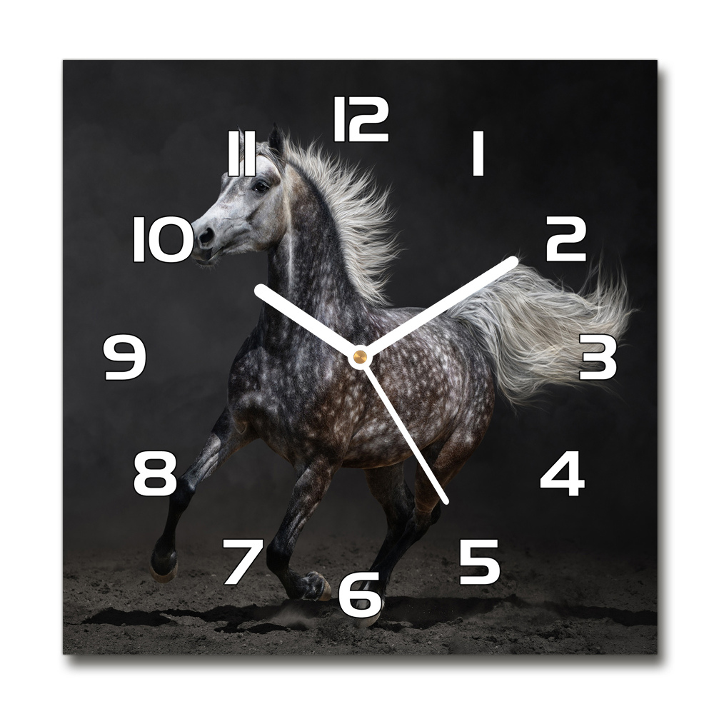 Horloge carrée en verre Cheval gris d'Arabie