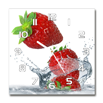 Horloge carrée en verre Fraises et eau