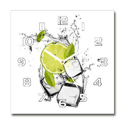 Horloge carrée en verre Citron vert avec des glaçons