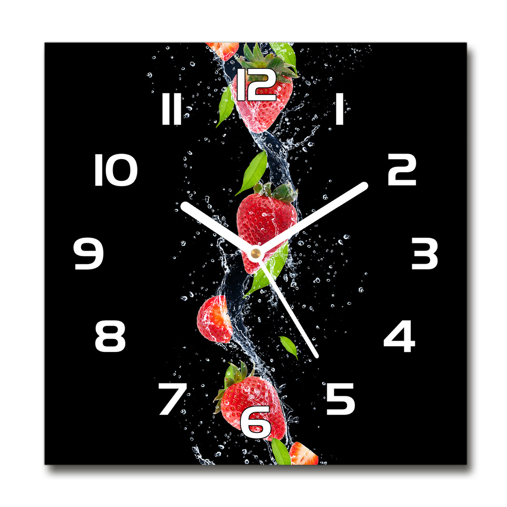 Horloge carrée en verre Fraises et eau