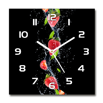 Horloge carrée en verre Fraises et eau