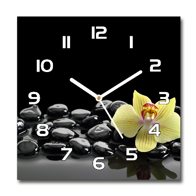 Horloge murale carrée Orchidée pierres zen