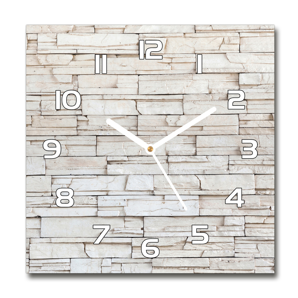 Horloge carrée en verre Mur de pierres blanches