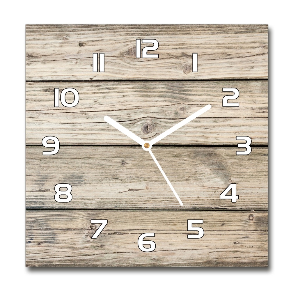 Horloge carrée en verre Fond en bois