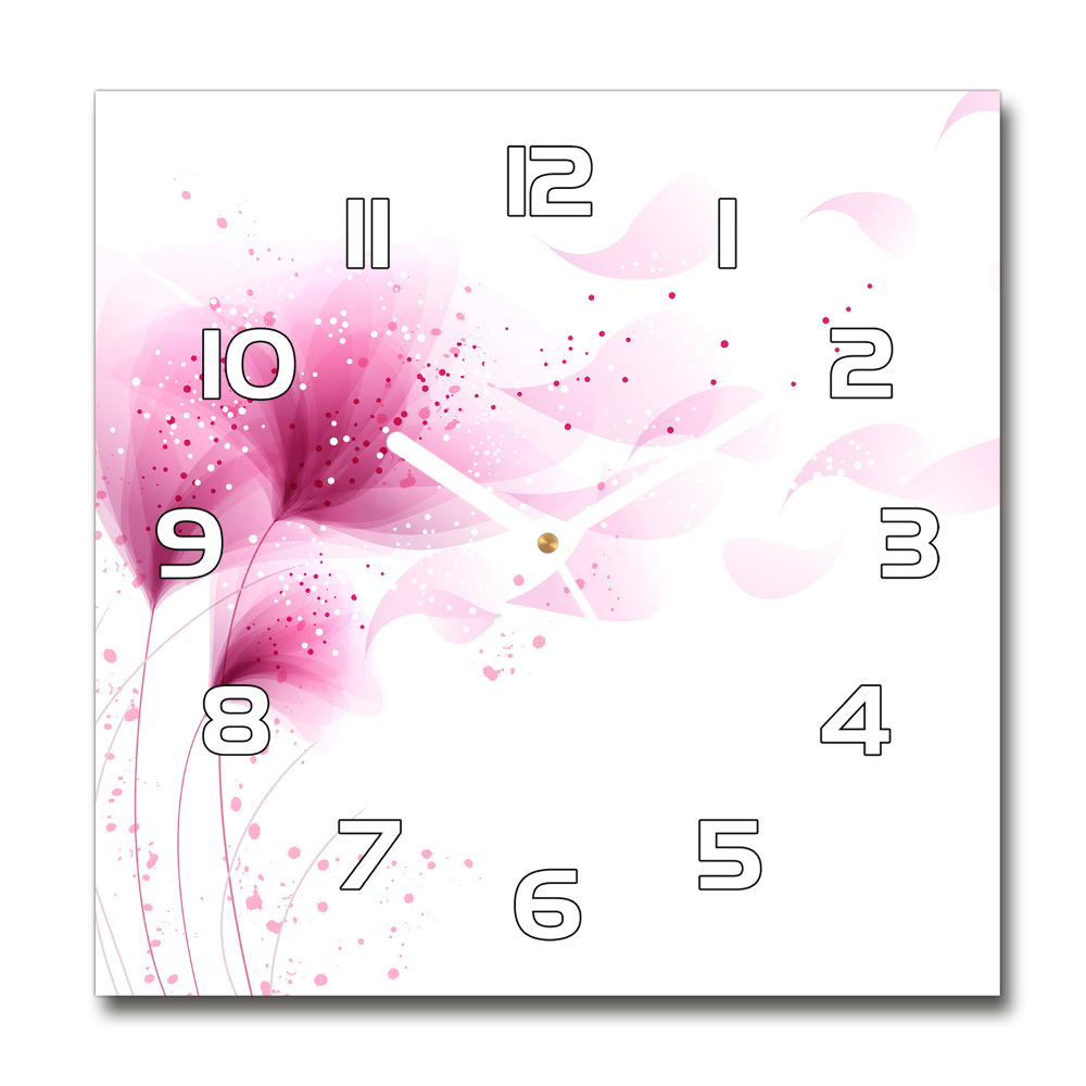 Horloge carrée en verre Fleur rose