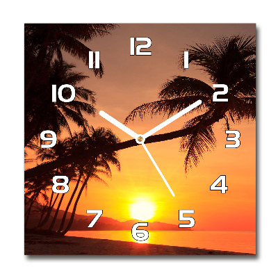 Horloge carrée en verre Plage au coucher du soleil