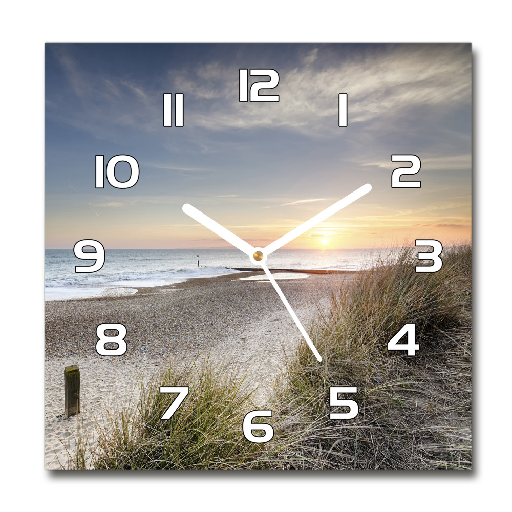 Horloge carrée en verre Coucher de soleil et dunes de sable