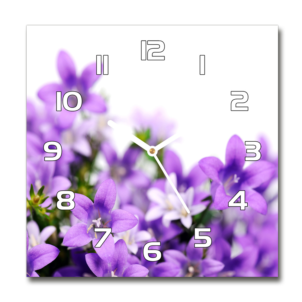 Horloge carrée en verre Cloches violettes