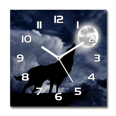 Horloge carrée en verre Loup hurlant pleine lune