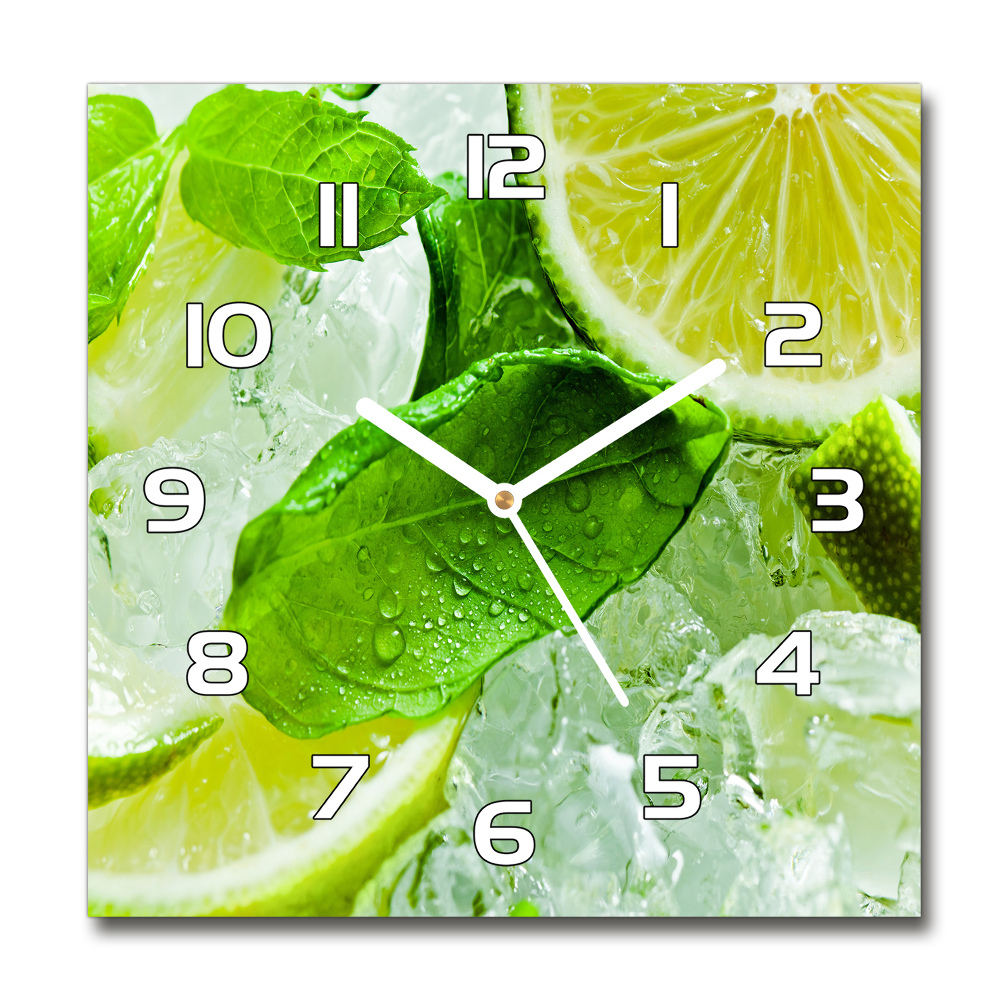 Horloge carrée en verre Citron vert avec glaçons