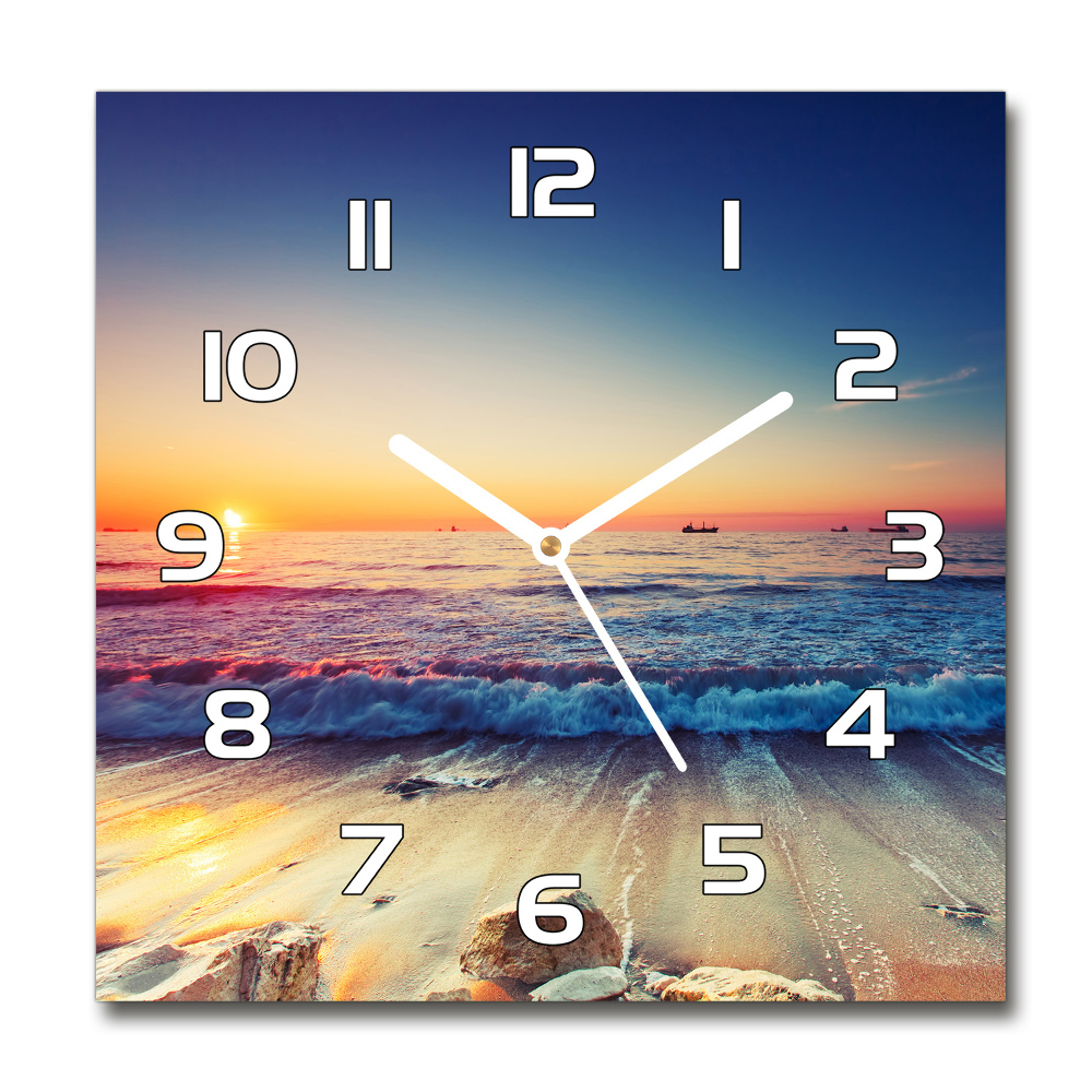 Horloge carrée en verre Lever de soleil sur la mer