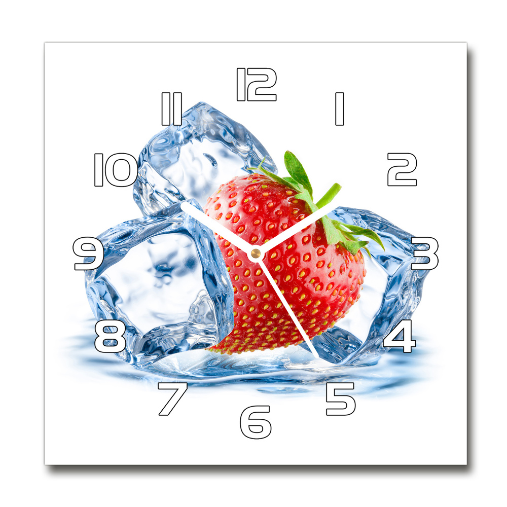 Horloge carrée en verre Fraise avec glaçons