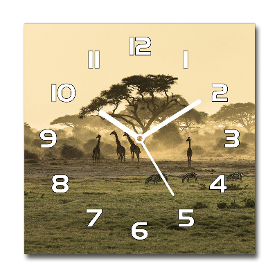 Horloge carrée en verre Girafes dans la savane