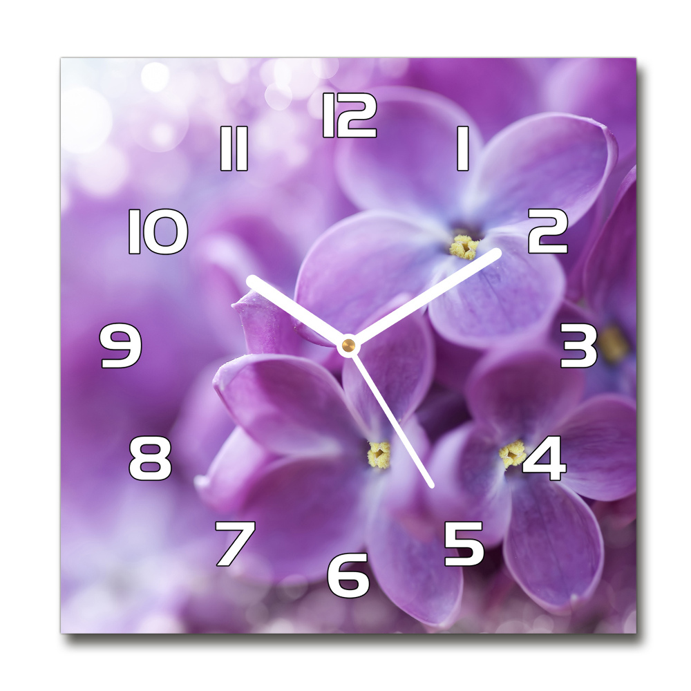 Horloge carrée en verre Fleurs de lilas