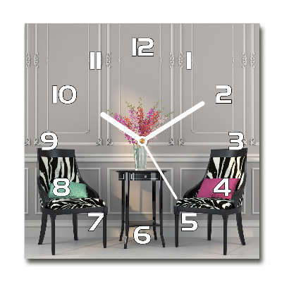 Horloge carrée en verre Deux chaises