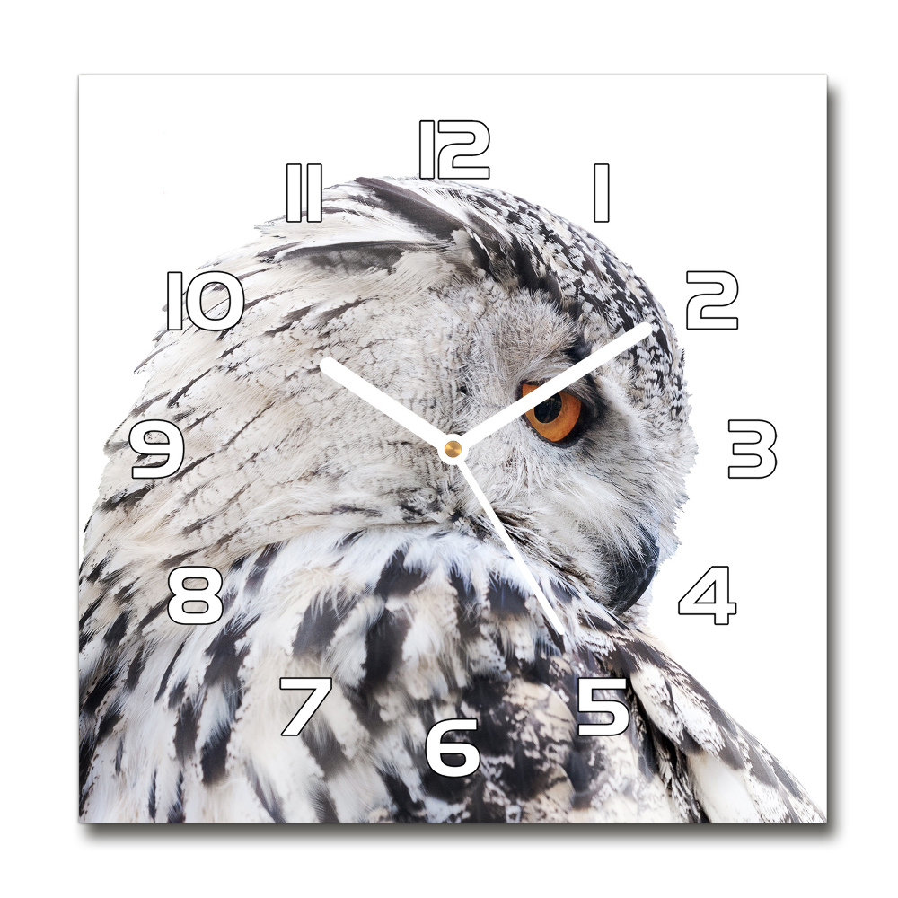 Horloge carrée en verre Hibou blanc