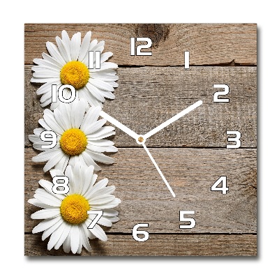 Horloge carrée en verre Marguerites en bois