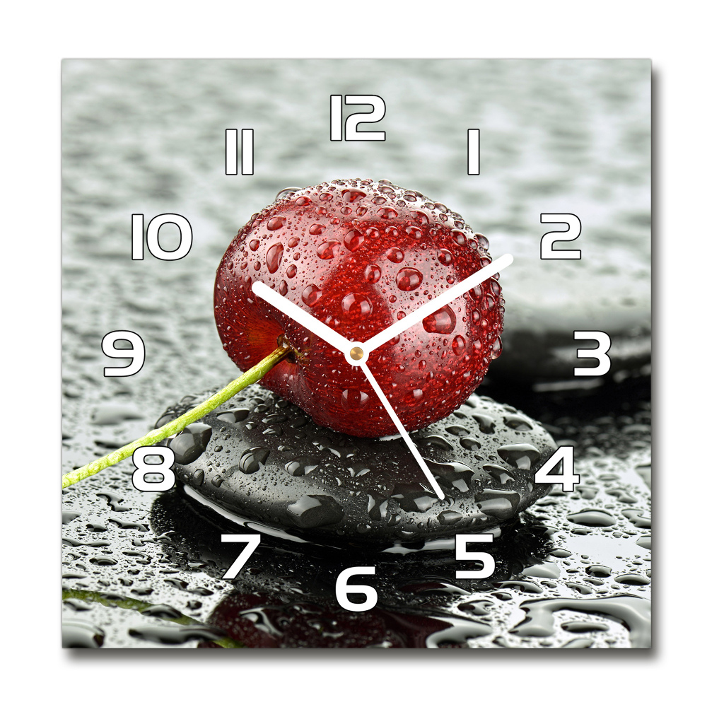 Horloge carrée en verre Cerise sous la pluie