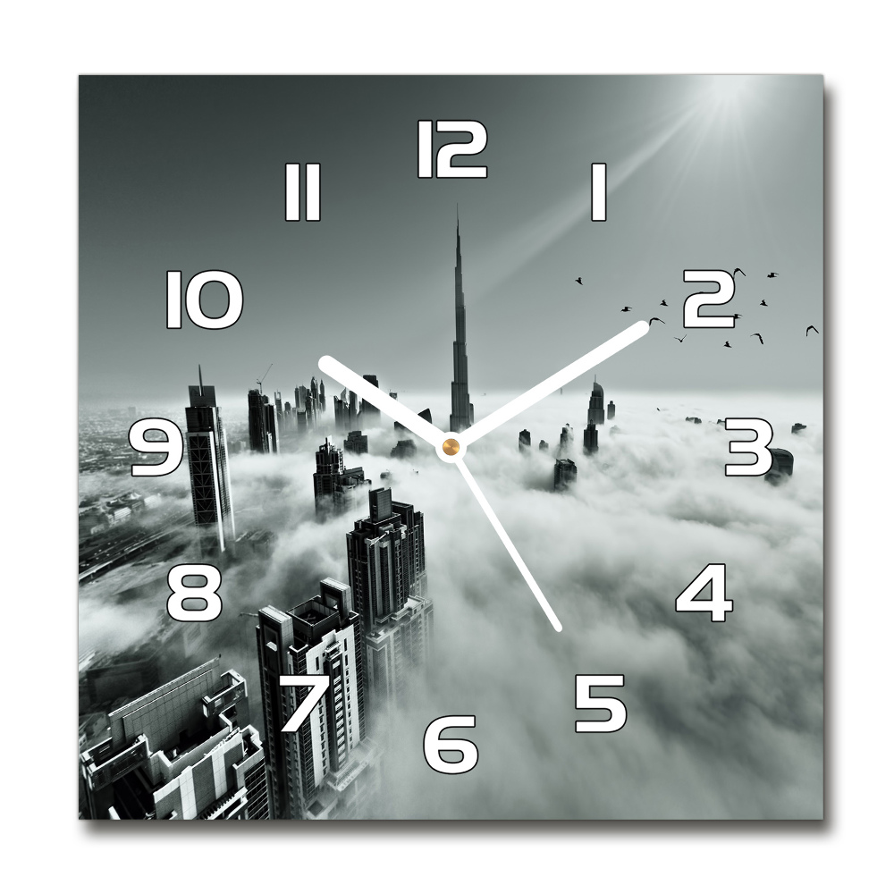 Horloge carrée en verre Brouillard sur Dubaï