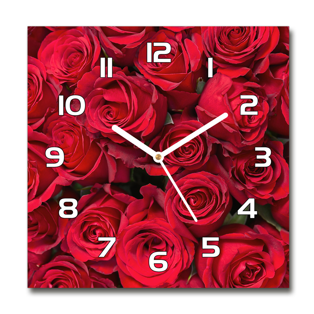 Horloge carrée en verre Roses rouges