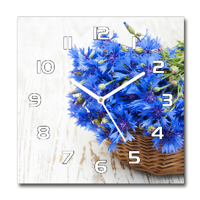 Horloge carrée en verre Bleuets dans un panier