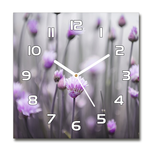 Horloge carrée en verre Fleurs de ciboulette