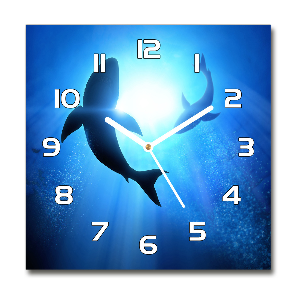 Horloge carrée en verre Deux requins