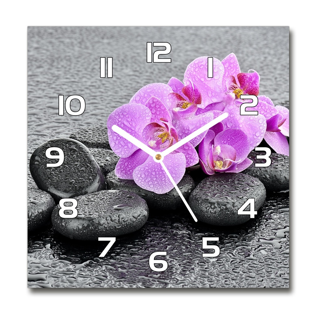 Horloge carrée en verre Pierres d'orchidées