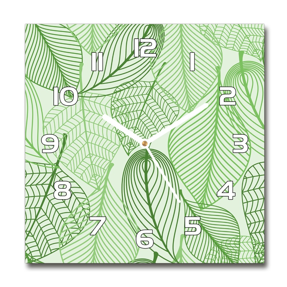 Horloge carrée en verre Motif de feuille