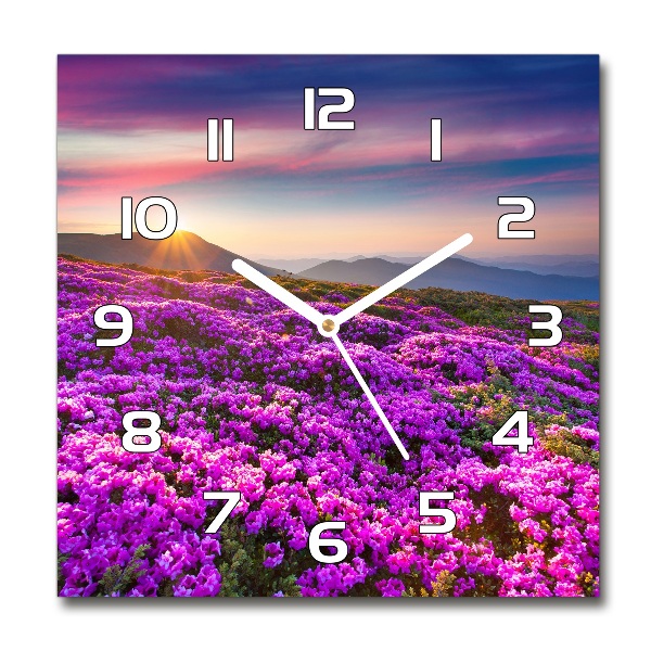 Horloge carrée en verre Fleurs dans les montagnes