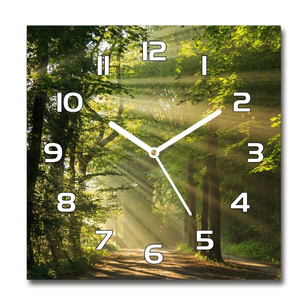 Horloge carrée en verre Forêt au soleil