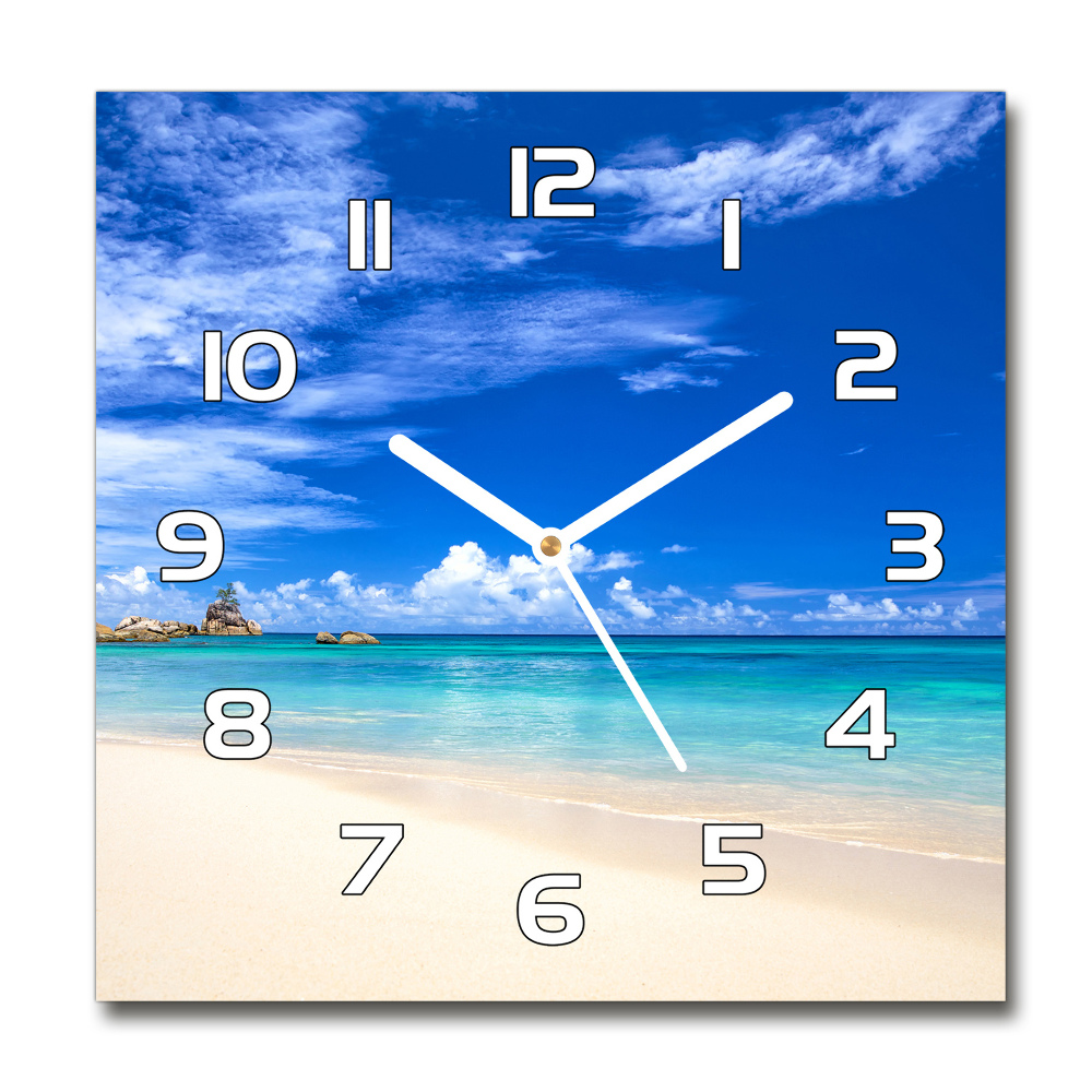 Horloge carrée en verre Plage tropicale eau bleue