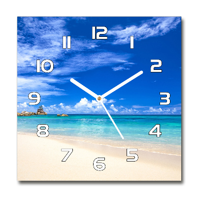 Horloge carrée en verre Plage tropicale eau bleue