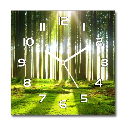 Horloge carrée en verre Forêt au soleil